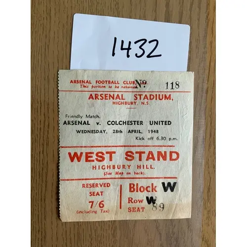 1947 - 1948 Arsenal v Colchester United Football Ticket: Fri...