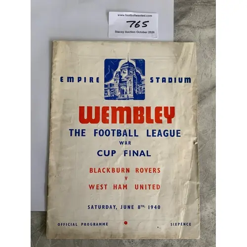 1940 War FA Cup Final Football Programme: Blackburn v West H...