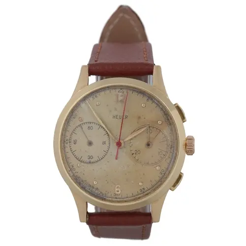 A gentleman's 1940's 18ct gold Heuer chronograph manual wind...