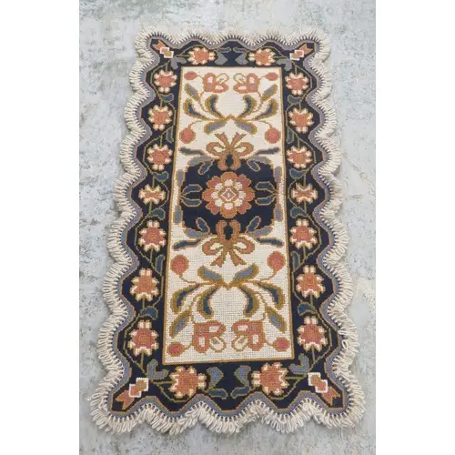 Vintage Diamantina Handmade Needlepoint Runner Rug, navy & c...