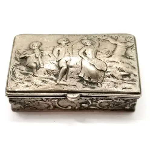 Antique continental 800 silver hinge lidded box with a dance...