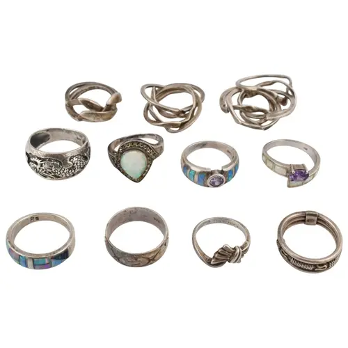 Collection of contemporary silver rings. Eleven rings to inc...