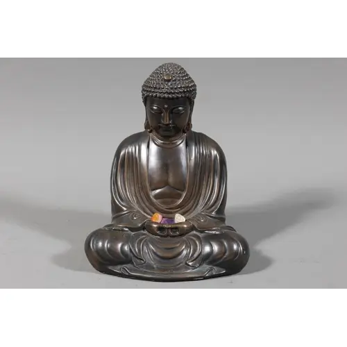 Modern bronzed resin model of Buddha, 17cm tall.
