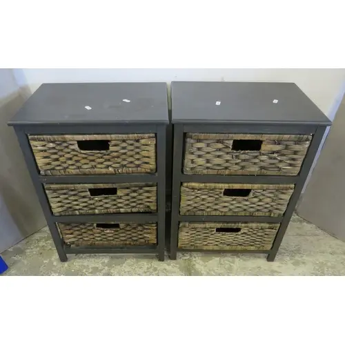 2 Black Painted Wooden Chest of Drawers with 3 woven drawers...