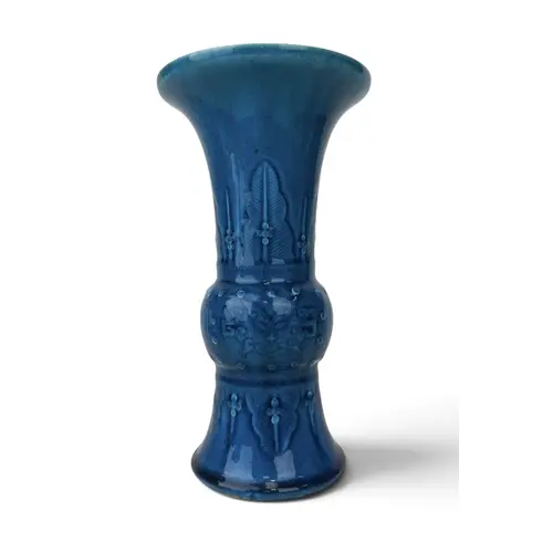 A CHINESE BLUE GLAZED BEAKER FORM VASE 24cm H ...