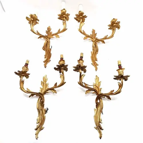 2 x pairs of ormolu bronze rococo style wall lights - 48cm h...