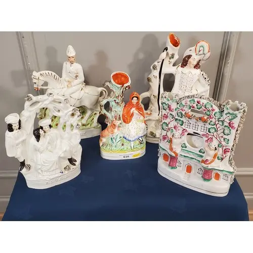 Five Staffordshire Figures to include Little Red Riding Hood...