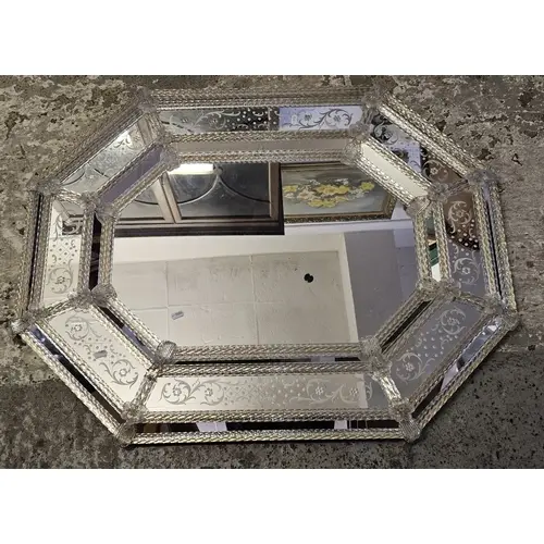Large Venetian Style Octagonal Wall Mirror with etched mirro...