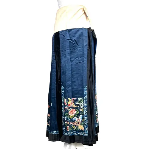 An antique Chinese mamianqun 'horse face' wrap skirt, navy b...