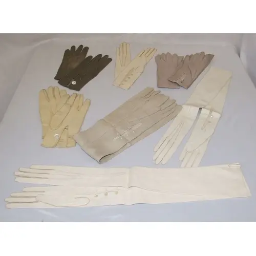 7 Pairs Ladies Vintage Kid Leather Gloves