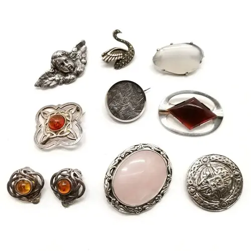 Qty of silver jewellery inc antique, cherub brooch (4.5cm & ...