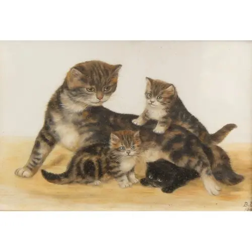 Bessie Bamber (fl.1900 - 1910) Cat and Kittens signed with i...