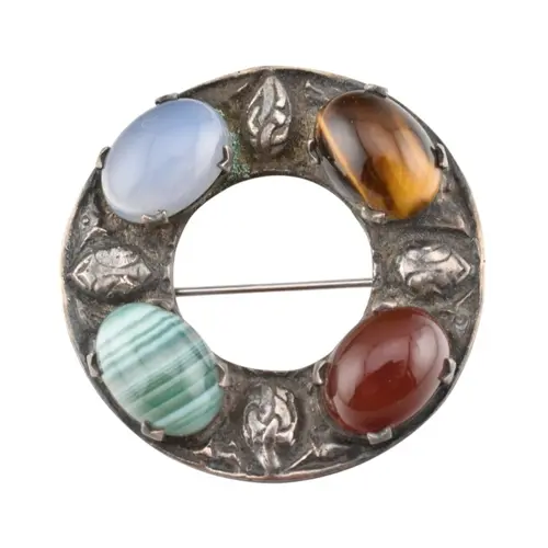 Robert Alison- A 1960S hallmarked silver agate specimen broo...