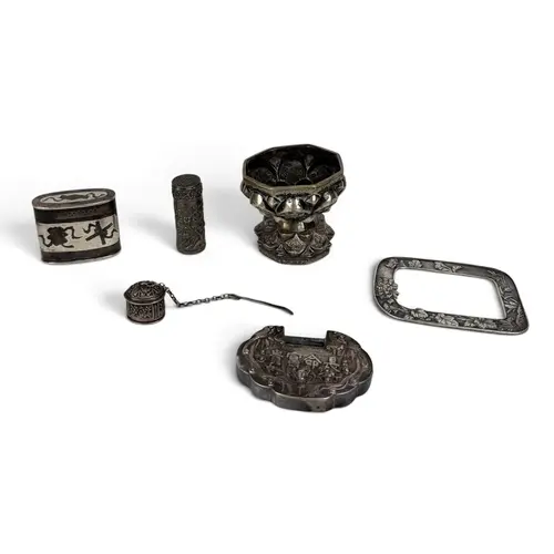 A COLLECTION OF CHINESE SILVER AND WHITE METAL OBJECTS 19th-...