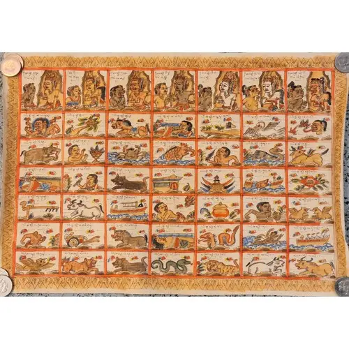 Balinese Scroll Picture, ink on fabric, depicting various fi...