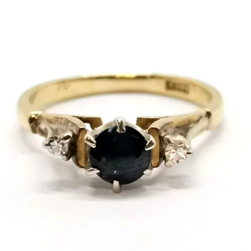 Antique 18ct marked gold sapphire & diamond set ring - size ...