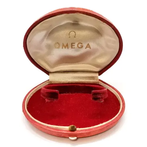 Omega empty watch box - 9.5cm across and has wear