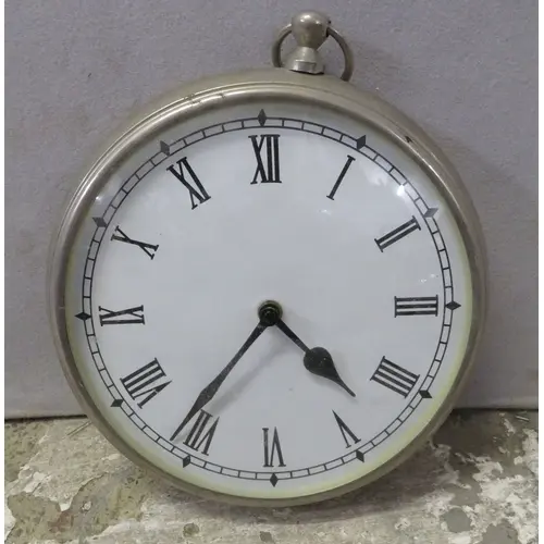 Chrome Wall Clock in the form of a pocket watch, Romannumera...