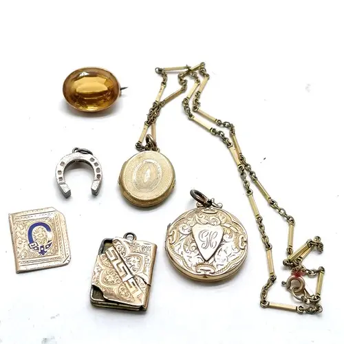 Qty of antique jewellery inc 2 x 9ct gold front & back locke...