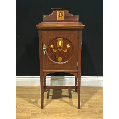 An Art Nouveau mahogany and marquetry bedside table, 89cm hi...
