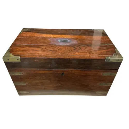 A 19th century brass mounted rosewood drinks caddy, interior...