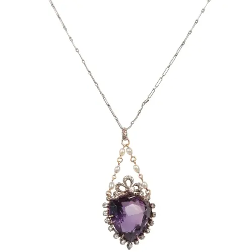 A Victorian amethyst, pearl and diamond pendant, late 19th c...