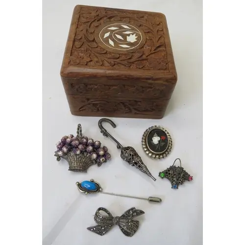 Silver & Marcasite Vintage Brooch, antique Victorian style f...