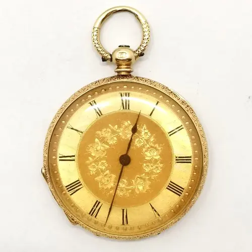 18ct marked gold fob watch examined by Good & Bragg (10 Tham...