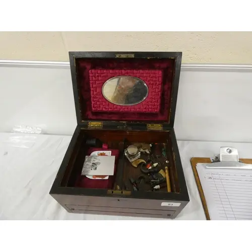 Antique Coromandel travelling box with silk lining and hinge...