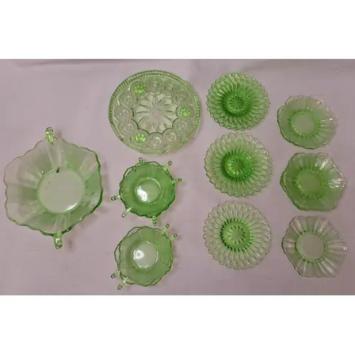 Vintage Pressed Green Glass incl. dessert serving bowl with ...