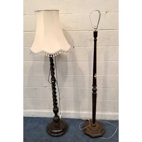 TWO 20TH CENTURY OAK STANDARD LAMPS (tallest lamp height to...
