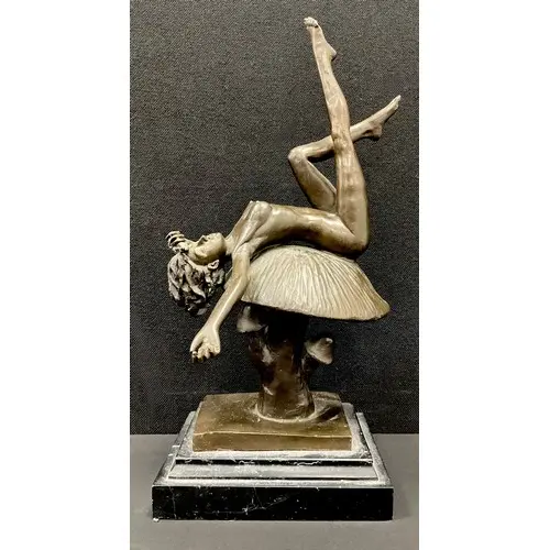 A modern bronze/metal figure, as a reclining Nymph or naked ...
