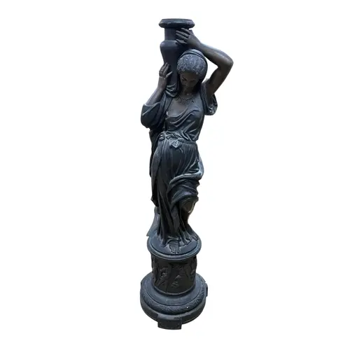 An Art Nouveau style lamp modelled as a female figure with c...