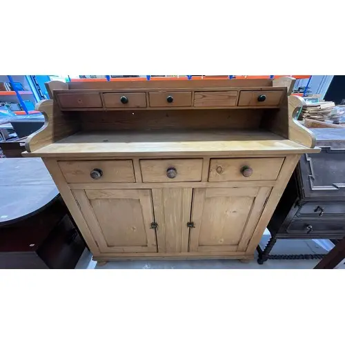Pine kitchen sideboard dresser with four short drawers over ...