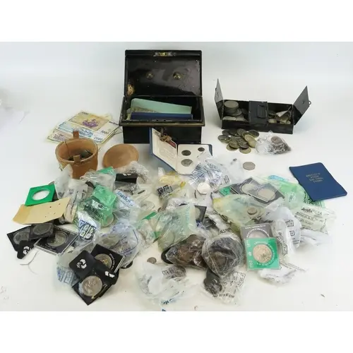 A box of GB and world coins including commemorative crowns, ...
