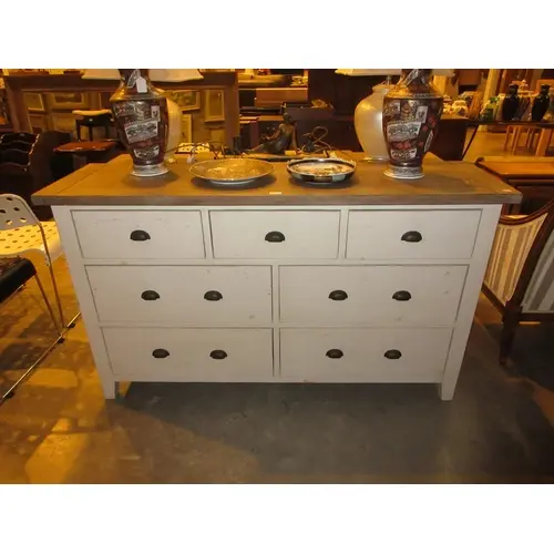 Shabby Chic Reclaimed Wood Chest of 7 Drawers, 155x45x90cm h