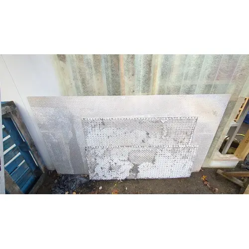 Three rectangular aluminium chequer-plate sheets of varying ...