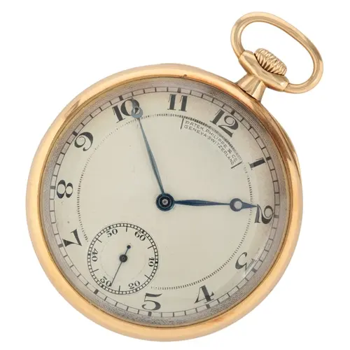 A late 1930's 18kt Patek Philippe open faced keyless dress p...