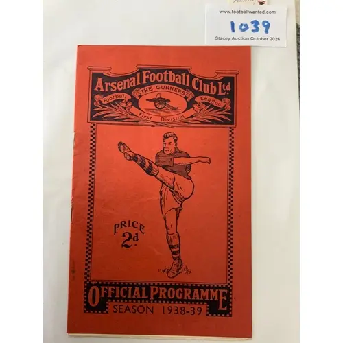 38/39 Arsenal v Portsmouth Football Programme: Excellent con...