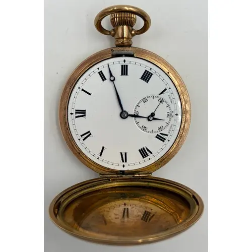Gold plated Swiss made hunter pocket watch with white enamel...