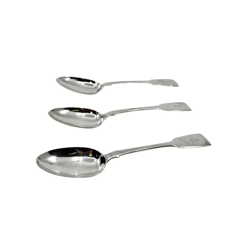 THREE ANTIQUE WILLIAM IV STERLING SILVER (.925) FIDDLE PATTE...