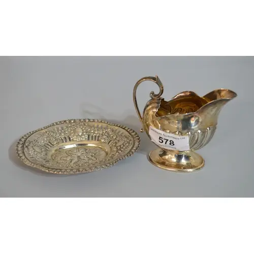 Small Sheffield silver cream jug, 2.4oz t, together with a C...