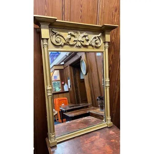 Regency style giltwood pier mirror with decorated cornice wi...