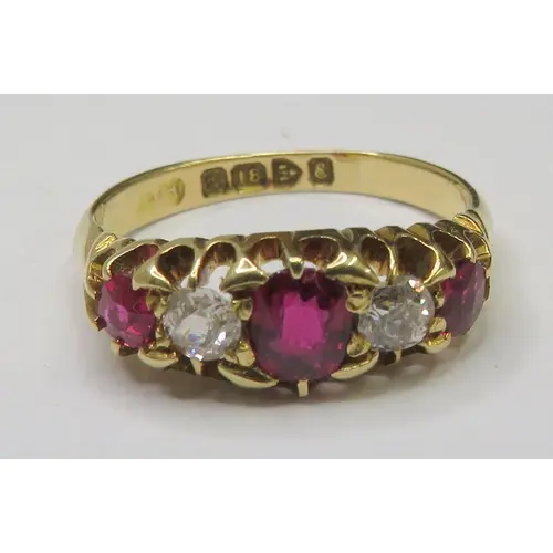 Antique 18ct Chester Yellow Gold 5 Stone ring set old cut di...