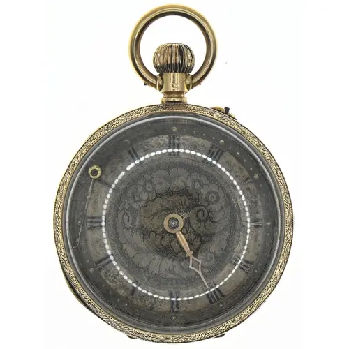 18ct gold ladies keyless-wind open face pocket watch, the go...
