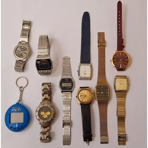 Wristwatches incl. Sekonda metallic ruby dial, baton markers...