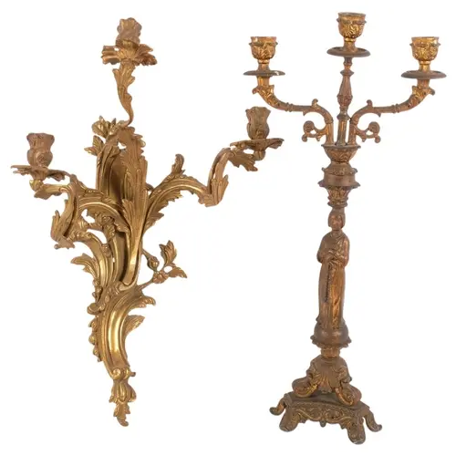 A large Neo-Classical style 3-branch table candelabra, and a...