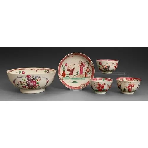 A Baddeley-Littler slop bowl, c1777-1785, painted with a loo...