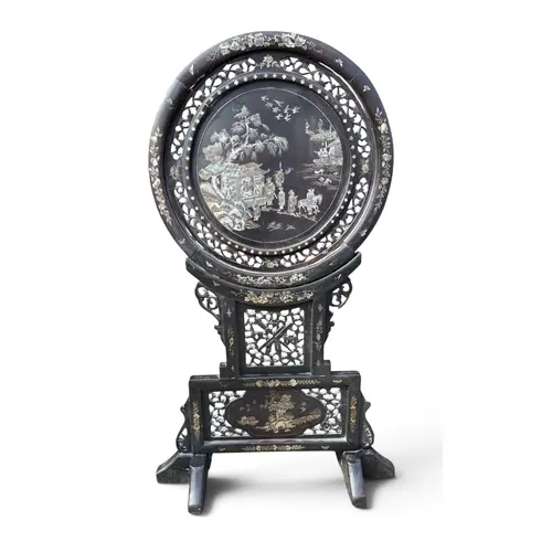 A CHINESE LACQUERED MOTHER OF PEARL INLAID FIRE SCREEN 95cm ...