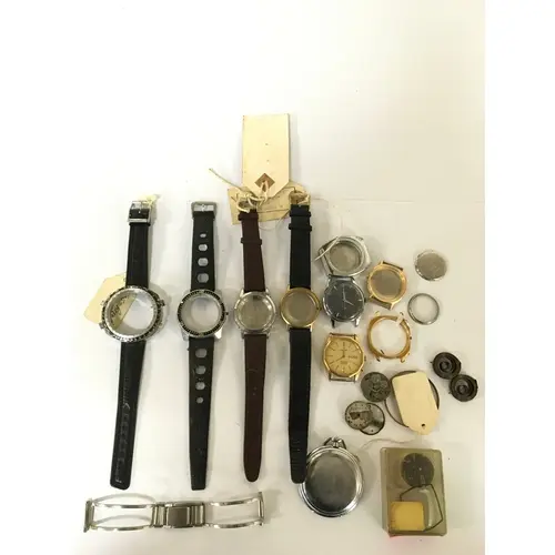 A vintage Omega watch case on leather strap, plus various ot...